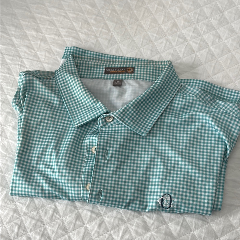 Peter Millar Green Checkered Men's golf shirt